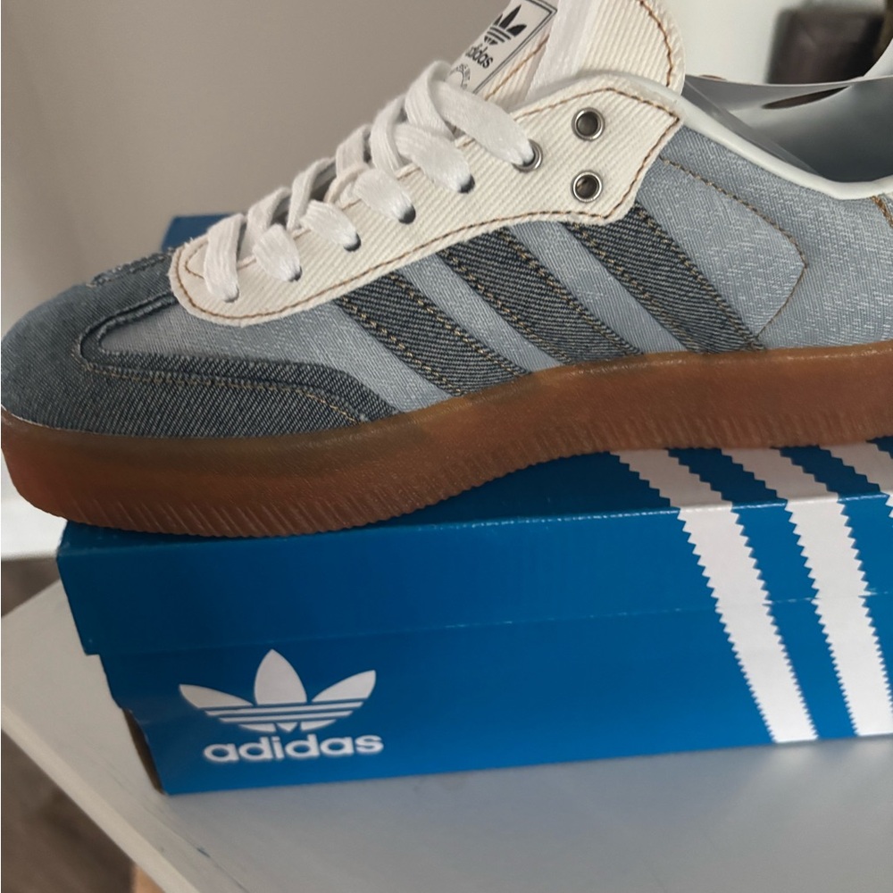 Adidas Men's Denim Blue and White Sneakers